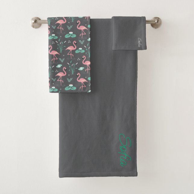 Conjunto De Toalhas Pink Flamingo, cinza bonitinha (Insitu)