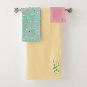 Conjunto De Toalhas Pink Flamingo, modelo de chá amarelo bonito