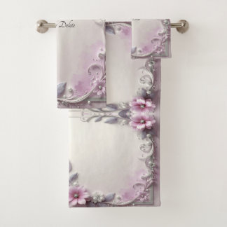 Conjunto De Toalhas Pink Floral Frame Towel Set
