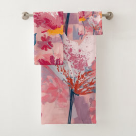 Conjunto De Toalhas Pink Flowers Painted Brushtrokes Botanical Pattern