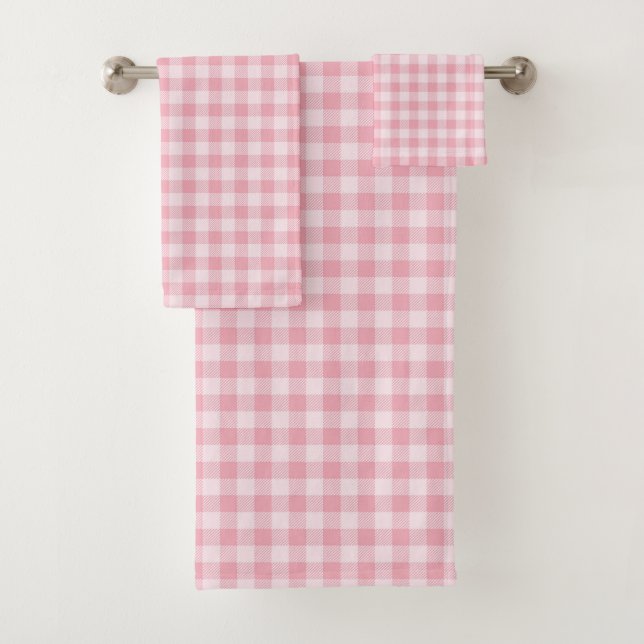 Conjunto De Toalhas Pink Gingham Pattern Girly Check Plaid Checkered (Insitu)