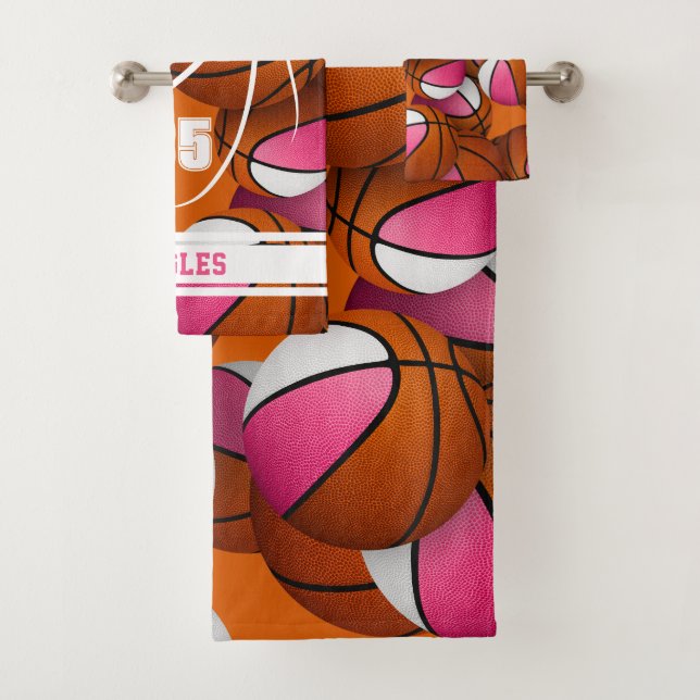 Conjunto De Toalhas pink girls sports basketball player name  (Insitu)