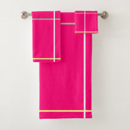 Conjunto De Toalhas Pink Green White Yellow Stripes