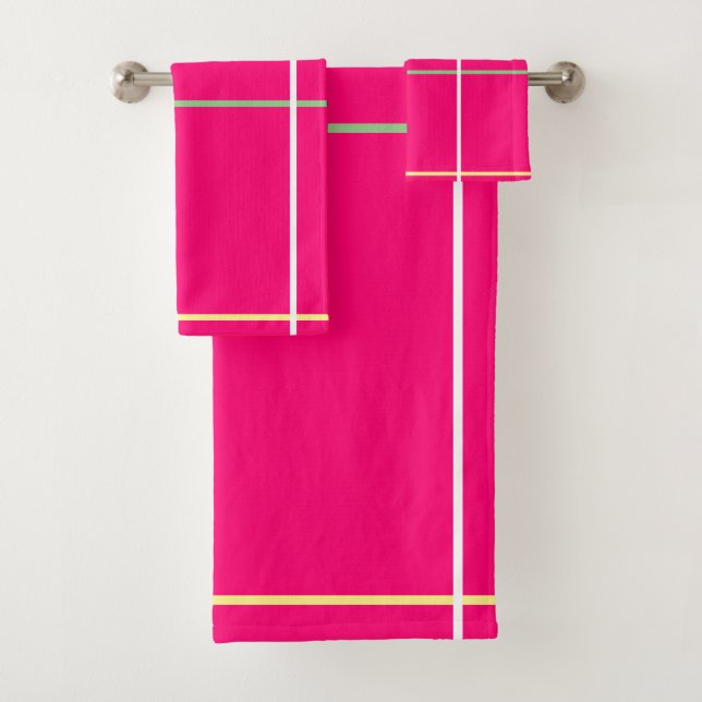 Conjunto De Toalhas Pink Green White Yellow Stripes  (Insitu)