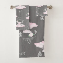 Conjunto De Toalhas Pink & Grey Couture Bailarina Meninas Caprichoso C