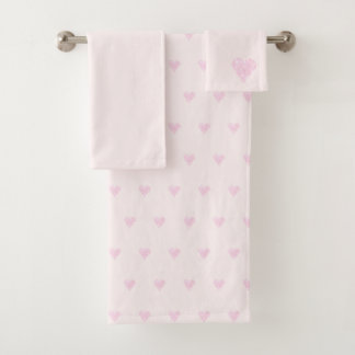 Conjunto De Toalhas Pink Love Heart Pattern