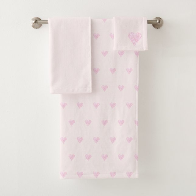 Conjunto De Toalhas Pink Love Heart Pattern (Insitu)