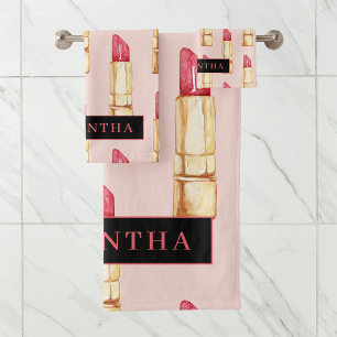 Conjunto De Toalhas Pink Moderno E Pau Vermelho Pintel Padrão Girly Co