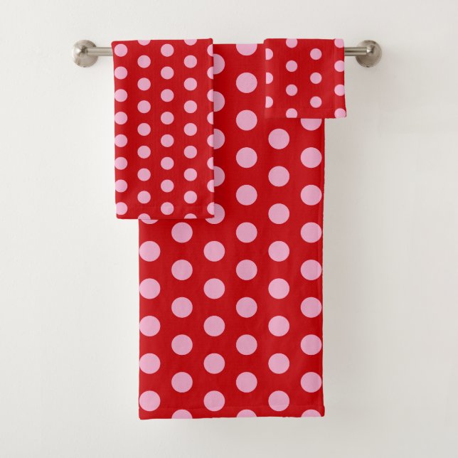 Conjunto De Toalhas Pink on Red Polka Dots  (Insitu)