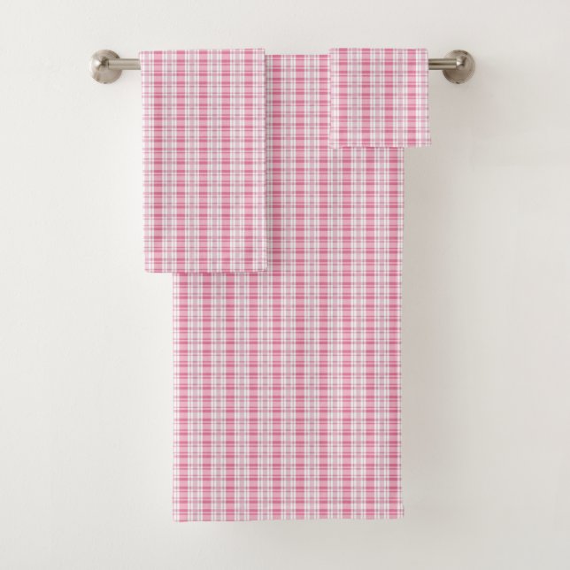 Conjunto De Toalhas Pink Pastel Plaid Bath Towel Set (Insitu)