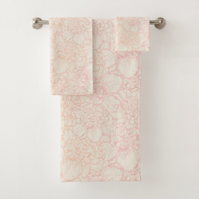Conjunto De Toalhas Pink Peony Floral Patterno (Insitu)