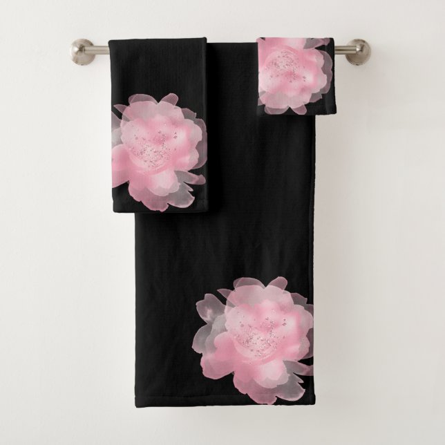 CONJUNTO DE TOALHAS PINK PRETO FLORAL BLOOM BANTHROOM TOWEL SET (Insitu)