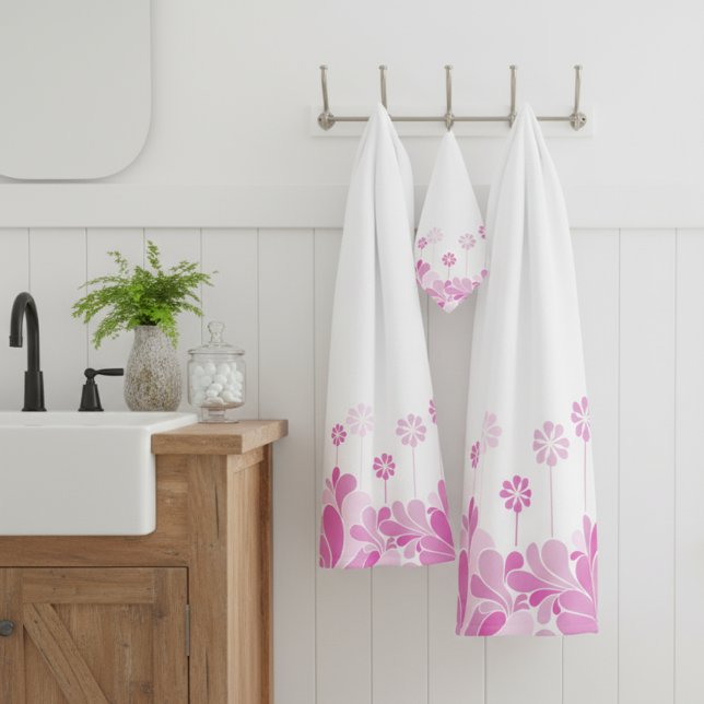 Conjunto De Toalhas Pink Retro Floral Bloom (Criador carregado)