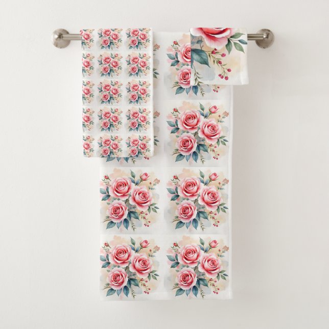 Conjunto De Toalhas Pink Roses Beautiful Luxury Modern Collection (Insitu)