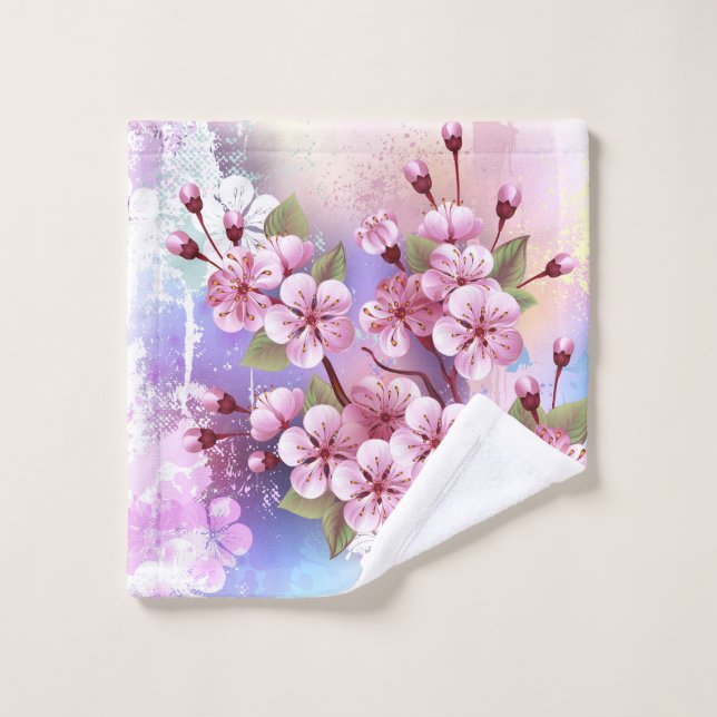 Conjunto De Toalhas Pink Sakura on Painting Background (Pano de lavar)