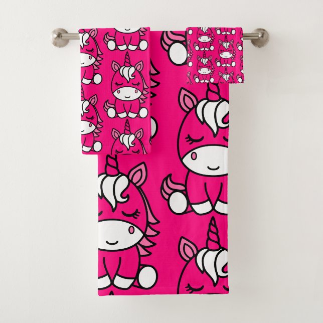 Conjunto De Toalhas Pink Unicorn Pony (Insitu)