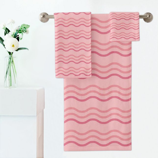Conjunto De Toalhas Pink Wave Pattern Towel (Criador carregado)