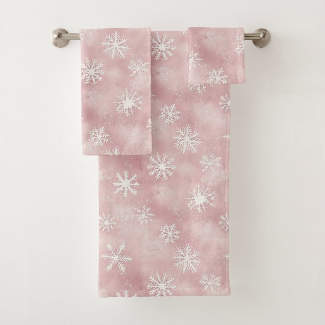 Conjunto De Toalhas Pink White Snowflakes Christmas (Insitu)