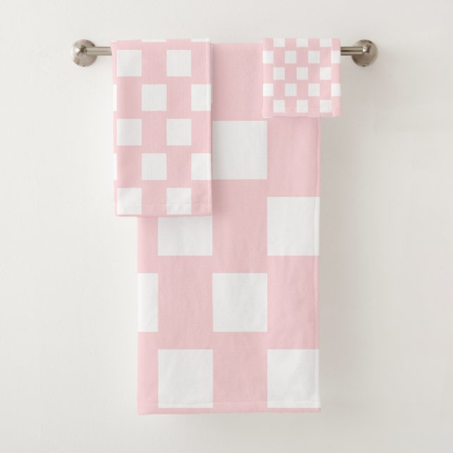 Conjunto De Toalhas Pink & White Square Bathroom Towel Sets (Insitu)