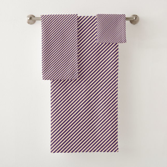 Conjunto De Toalhas Pinstripe Diagonal do Creme Roxo (Insitu)