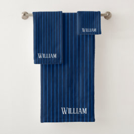 Conjunto De Toalhas pinstripes azuis personalizadas do marinho