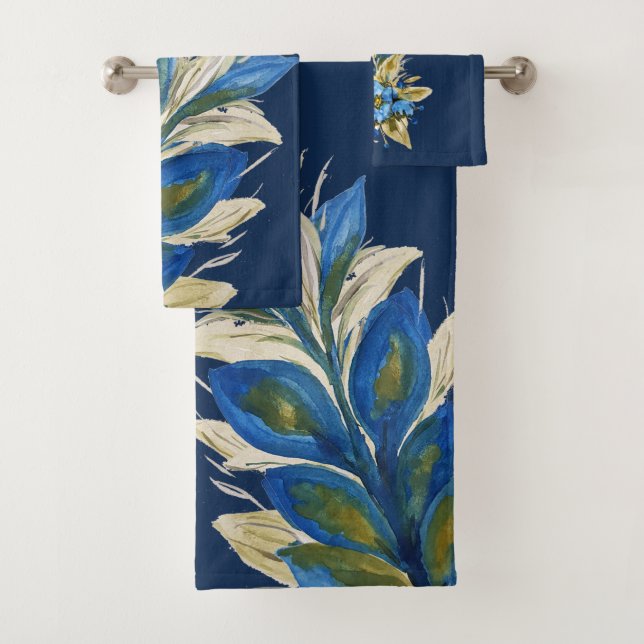 Conjunto De Toalhas Pintado manualmente com Marinho por impermeabiliza (Insitu)