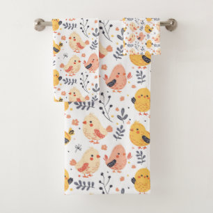 Conjunto De Toalhas Pintinhos Primavera e padrão floral bonitos