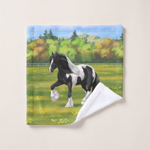 Conjunto De Toalhas Pinto Negro Piebald Gypsy Cavalo de Rascunho de Va