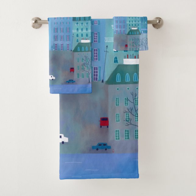 Conjunto De Toalhas Pintura da paisagem urbana de Paris em Azul (Insitu)
