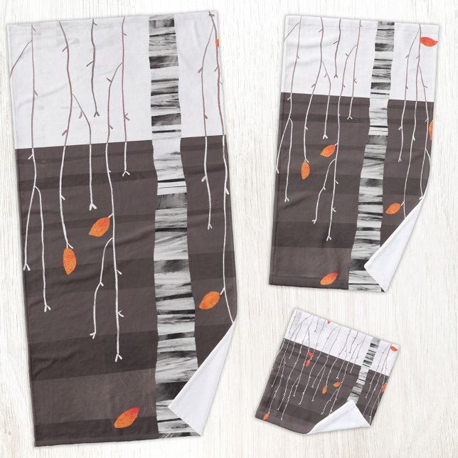 Conjunto De Toalhas Pintura de Árvore na Paisagem de Inverno (Modern autumn fall winter tree abstract art bathroom towel set)
