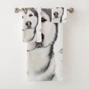 Conjunto De Toalhas Pintura de Malamute no Alasca - Arte de Cachorro O