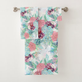 Conjunto De Toalhas Pintura De Mint Rosa E Pinta Floral Suculta