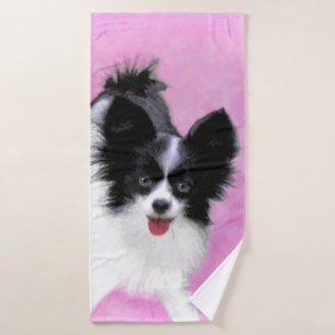 Conjunto De Toalhas Pintura de Papillon (Branco e Preto) - Arte Canina