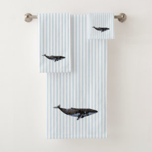 Conjunto De Toalhas Pintura de Stripe Azul Náutico de Baleia