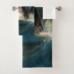 Conjunto De Toalhas Pintura de Surf na Praia do Boston Terrier