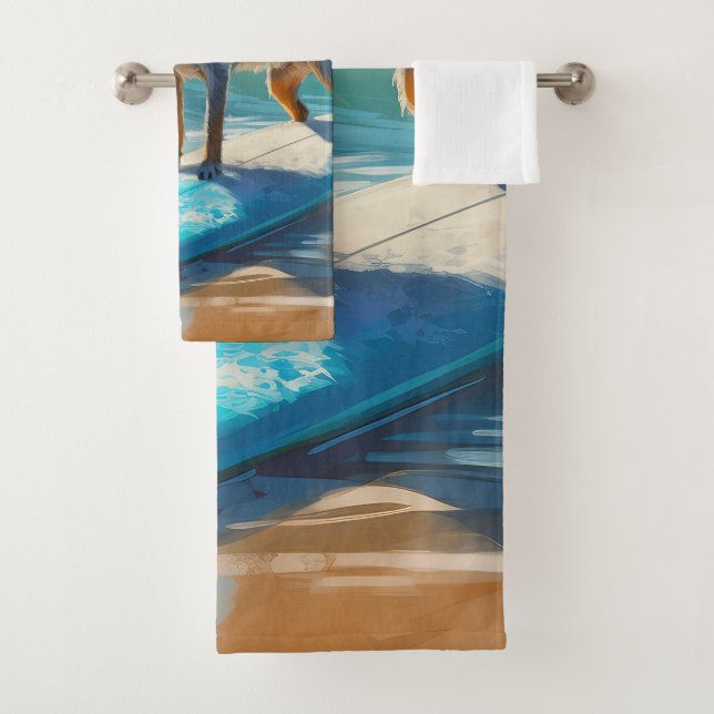 Conjunto De Toalhas Pintura de Surfe em Praia Blue Heeler (Insitu)