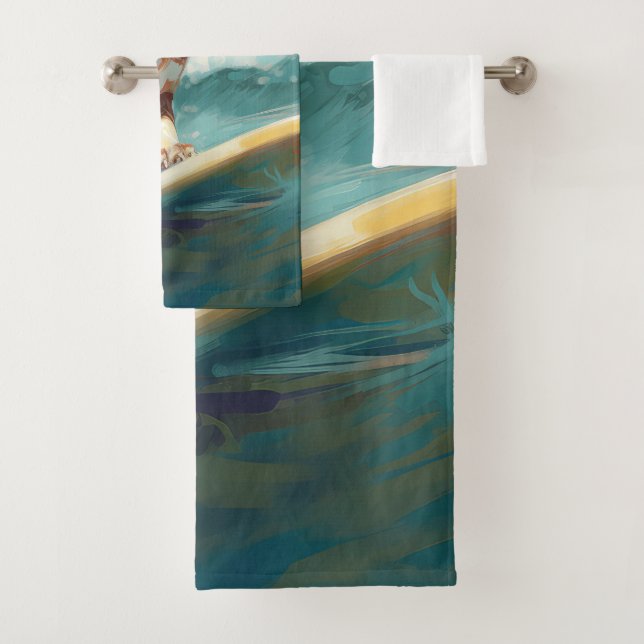 Conjunto De Toalhas Pintura de surfe na praia de Brittany Spaniel (Insitu)