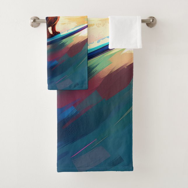Conjunto De Toalhas Pintura de surfe na praia de Dachshund (Insitu)
