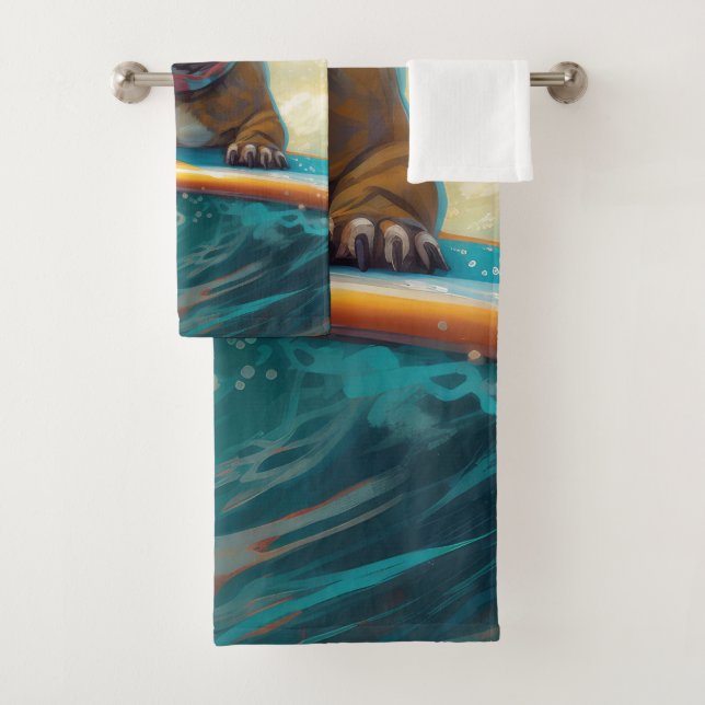Conjunto De Toalhas Pintura de surfe na praia do Buldogue francês (Insitu)