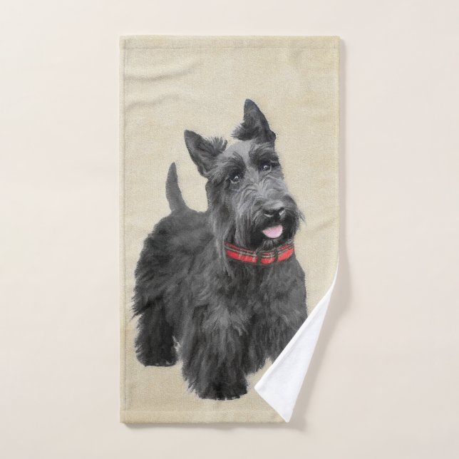 Conjunto De Toalhas Pintura de Terrier escocês - Arte de cão original  (Toalha de mão)