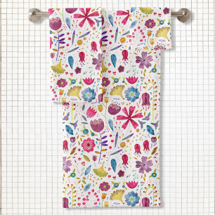 Conjunto De Toalhas Pintura em Aquarela de Flor Selvagem do Outono