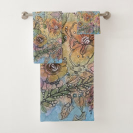 Conjunto De Toalhas Pintura em Aquarela de Jardim de Flores Chic e Cap