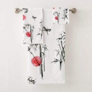 Conjunto De Toalhas Pintura japonesa da tinta de Sumi-e