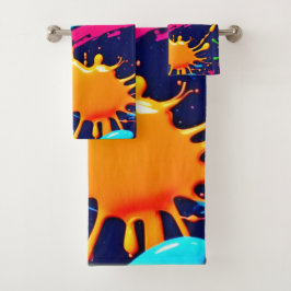 Conjunto De Toalhas Pintura Neon Vibrante em Expressão Fluida