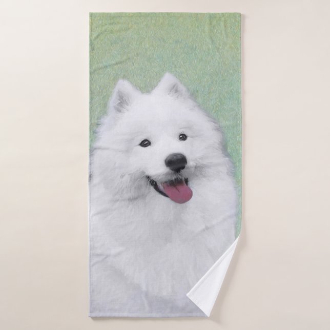 Conjunto De Toalhas Pintura Samoyed - Arte Cachorosa Original (Toalha de Banho)