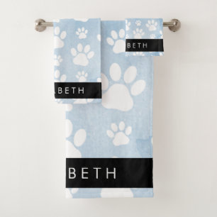 Conjunto De Toalhas Pinturas De Cães, Patas Brancas, Aquarelas Azuis, 