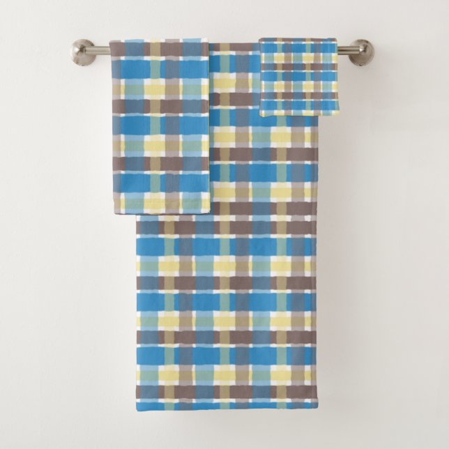 Conjunto De Toalhas Pipoca com Manteiga Café Marrom Sonic Azul Xadrez (Insitu)