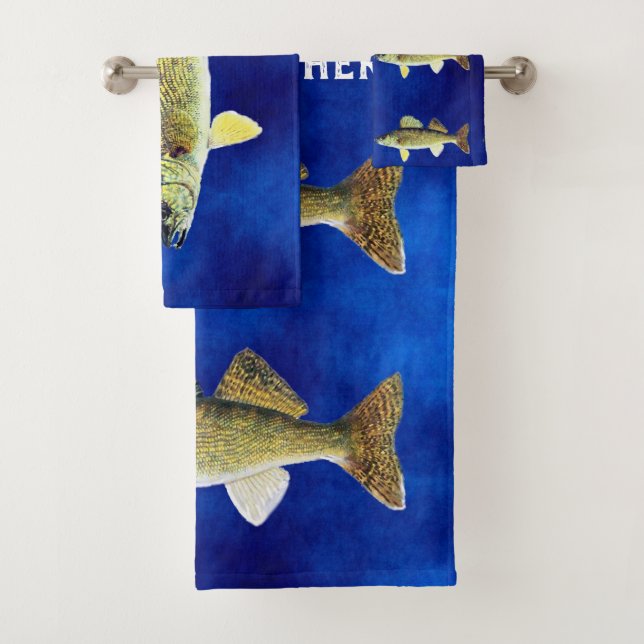 Conjunto De Toalhas Piques dos Walleye no fundo azul profundo (Insitu)