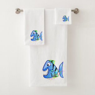 Conjunto De Toalhas Piranha tropical azul com estrelas