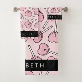 Conjunto De Toalhas Pirulitos Cor-de-Rosa, Pirulitos em Forma de Coraç